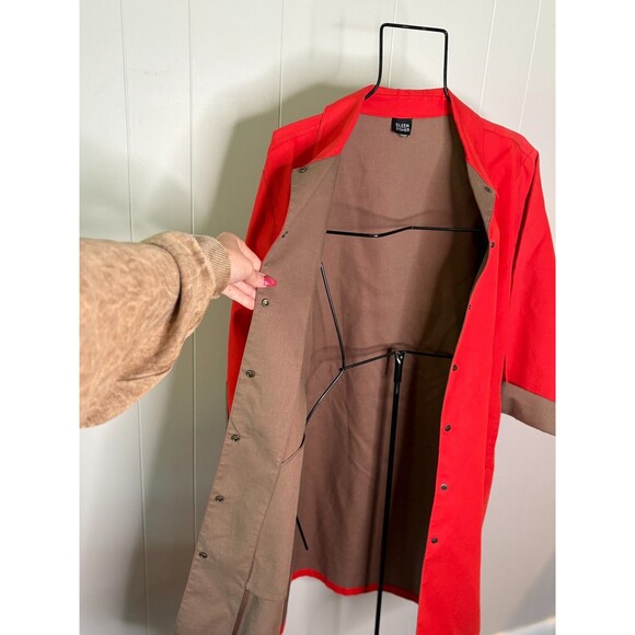 Eileen Fisher Women's Red Beige Trench Coat Medium Snap Rain Jacket - Picture 10 of 10